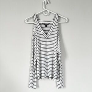 Express | Striped Cold Shoulder V Neck Tee